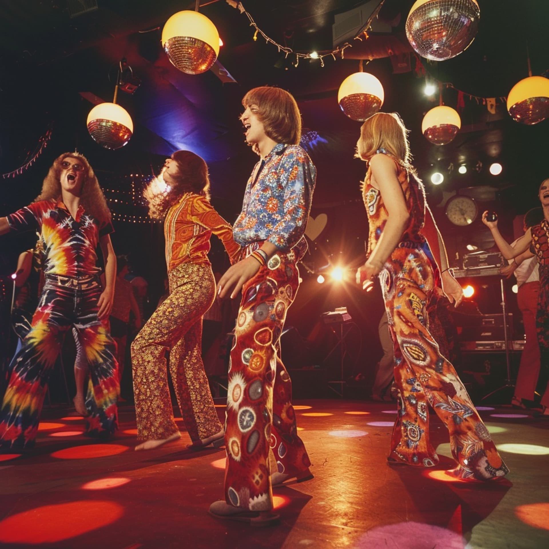 Guests dancing under party lighting