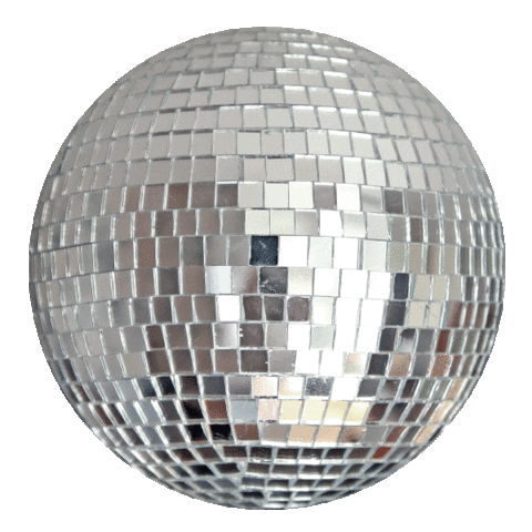 Large mirror ball scattering light across a party